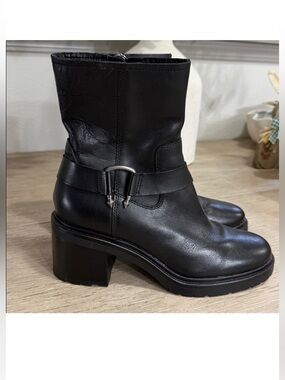 ♥️SOLD♥️Dolce Vita block heel black leather moto silver buckle boots booties 8.5